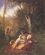 Theodore Frere Algerienne et sa servante dans un jardin huile sur toile (mk32) oil painting on canvas